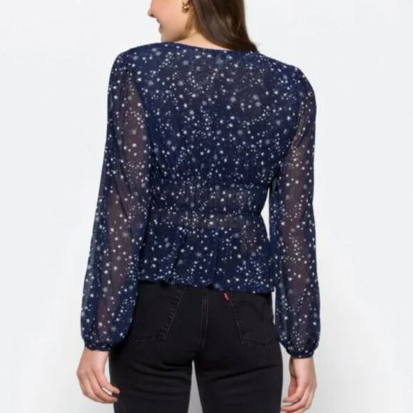 Madison & Berkeley Navy Star Mesh Top XL Long Sleeve Smocked Waist NWT - Picture 4 of 10
